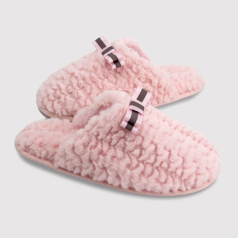 women new design satin bow patterned faux fur house slippers fashion trend memory foam indoor outdoor home slippers for lady