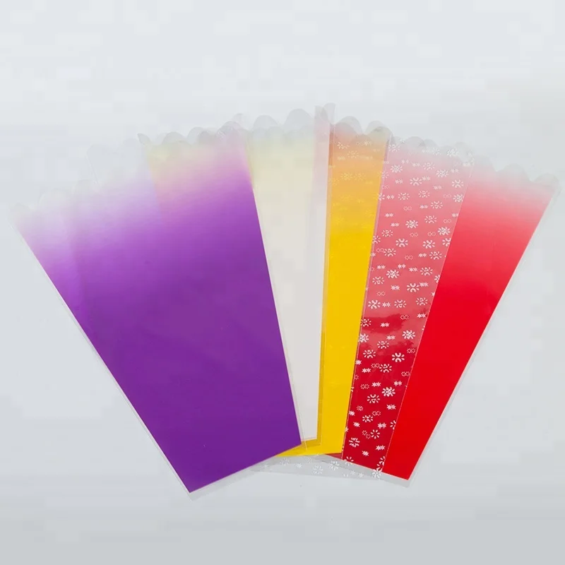 Clear Opp Cpp Bopp Plastic Flower Bouquet Sleeve Bags Flowers Cone Plastic Print Fresh Packaging Flower Sleeve Bag