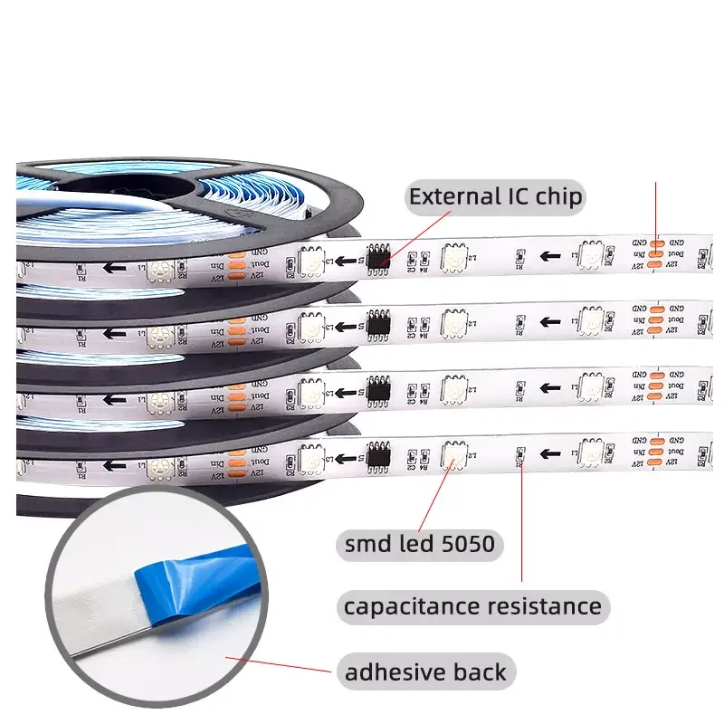 5050 magic dream color  RGB ws2811 addressable led strip DC12 24V 10mm 60LEDs/meter for project decoration