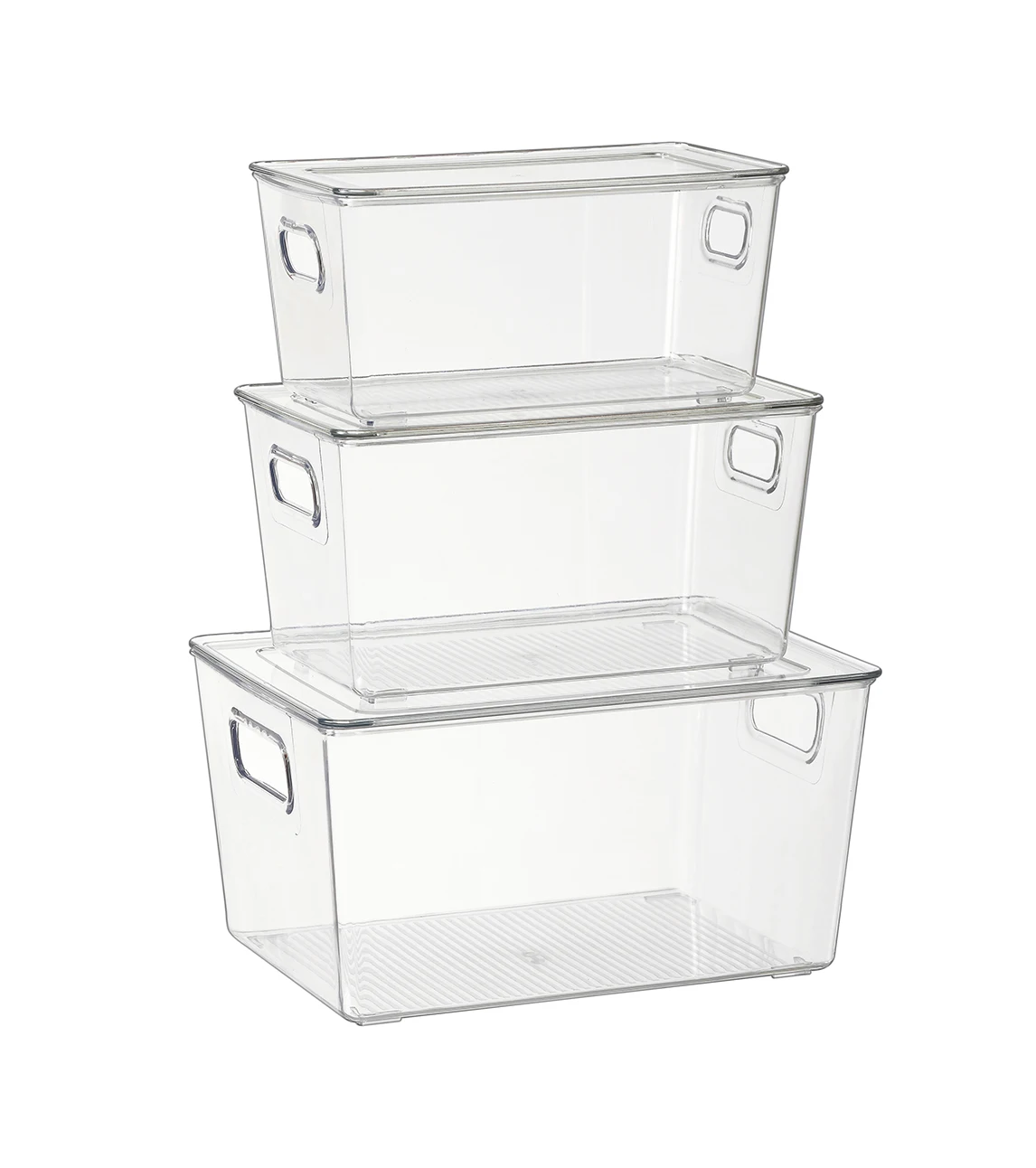 Kitchen Food Storage Box With  Lid Clear PET Fridge Organizer set with Handles Stackable Storage Organizer Containers