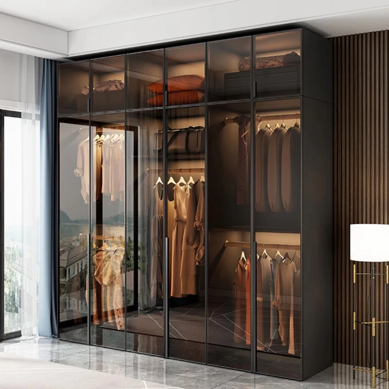 Contemporary Minimalist Glass Wardrobe: Elegant Italian Design for Your Bedroom