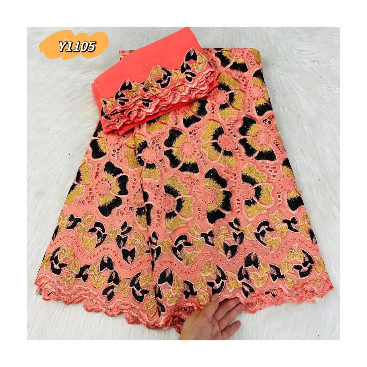 Fabric Supplier Wholesale African Cotton Lace Fabric Dry Lace With Stones 5+2Yard Embroidery Swiss Cotton Laces In Switzerland