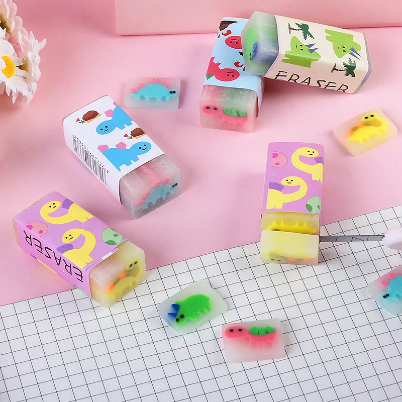 New Designer Dinosaur Shaped Erasers School Supplies Creative PVC Eraser for Students