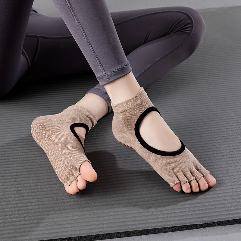 Professional yoga socks women summer non-slip dew point back breathable air  cotton five-finger socks