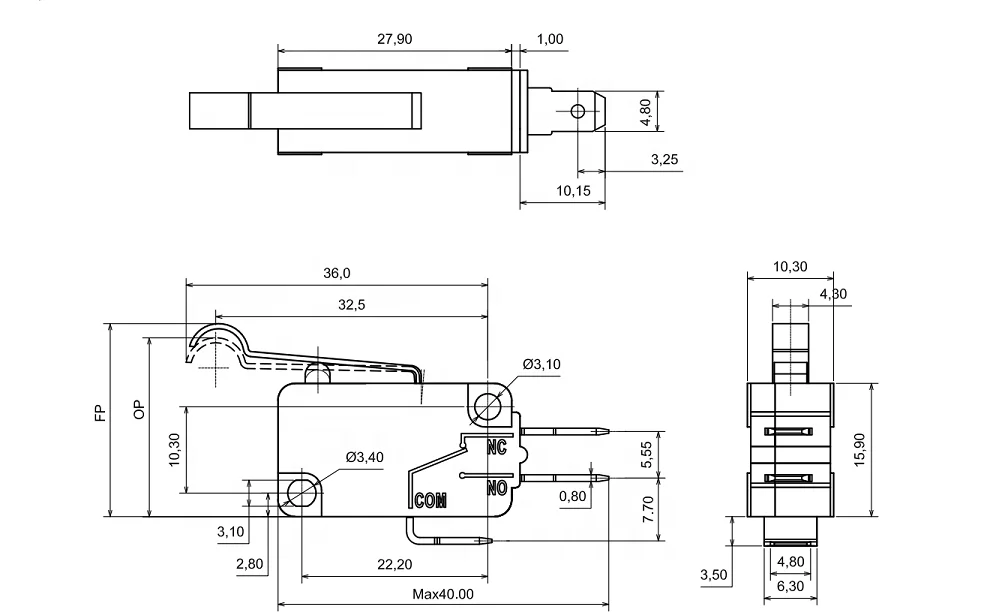 Manufacturer supply  DV-A04-NN1 MIDDLE SIZE 16A 125/250V Dielectric Withstand Voltage MICRO SWITCH