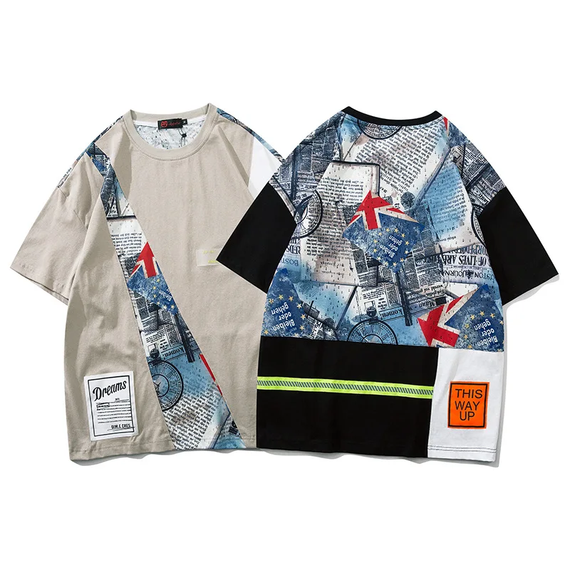 
Футболка мужская оверсайз составного кроя в стиле Харадзюку 