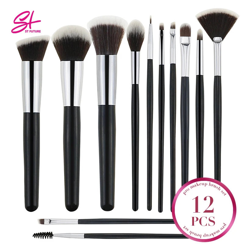 ST FUTURE 12pcs Luxury Vegan MakeUp Tools Custom Logo Privately Label Makeup Brushes Foundation Brush Set
