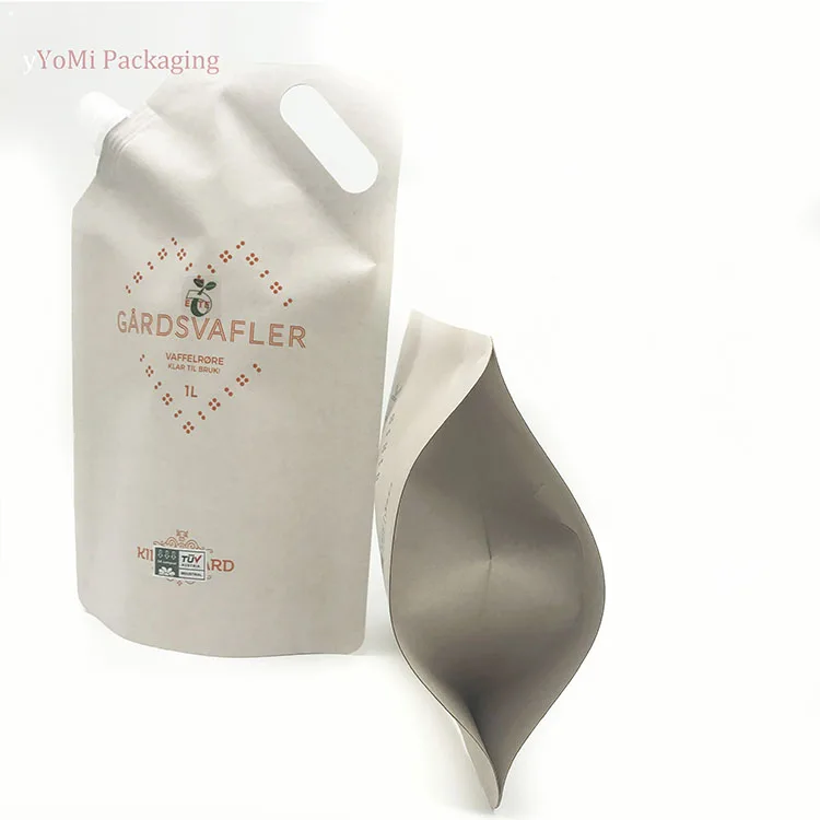 Eco Friendly Biodegradable Kraft Paper  Liquid Soap Packaging Pouch With Spout