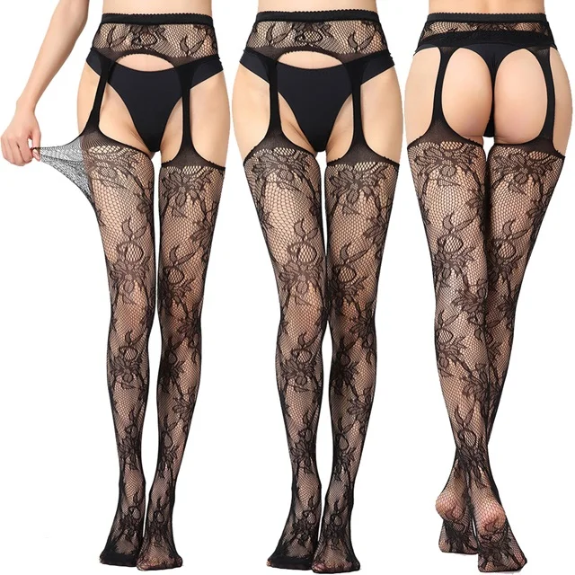 Erotic underwear hollowed out sexy mesh clothes free perspective round hole open crotch mesh socks manufacturers wholesale