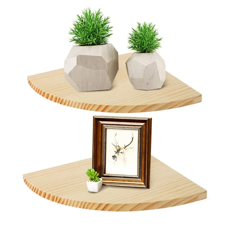 Corner Floating Shelves for Home Decor Pine Wood Wall Mounted Hanging Triangle Wood Solid Modern  Wooden Flowers