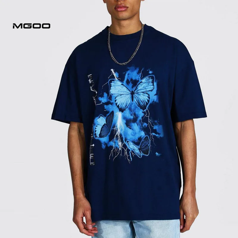 MGOO DTG Print For t-shirt Men Custom Navy Boxy Cotton Unisex T-shirts