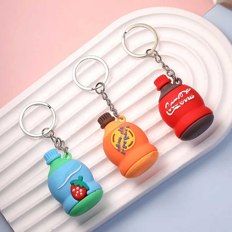 Manufacturers Custom Creative Silicone Stereo Soda Bottle Modeling Keychain Car Pendant Key Chain