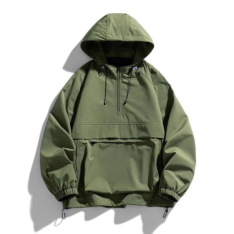 Clothing Manufacturers Custom 1/4 Zipper Anorak Jacket Solid Color Hooded Pullover Mens Coach Jacket Outdoor  Windbreaker chaque