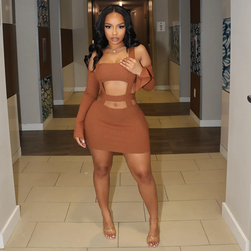 Fashion sexy hot girl hollow out navel suspender sleeve sheath short dress