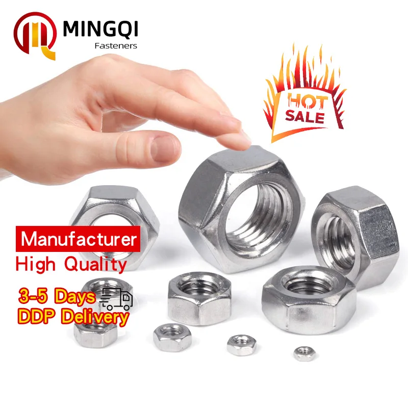 Factory hot selling DIN934 stainless steel 304l 316l A2 A4 M6 M8 M10 M12 hexagonal nuts for machinery manufacturing