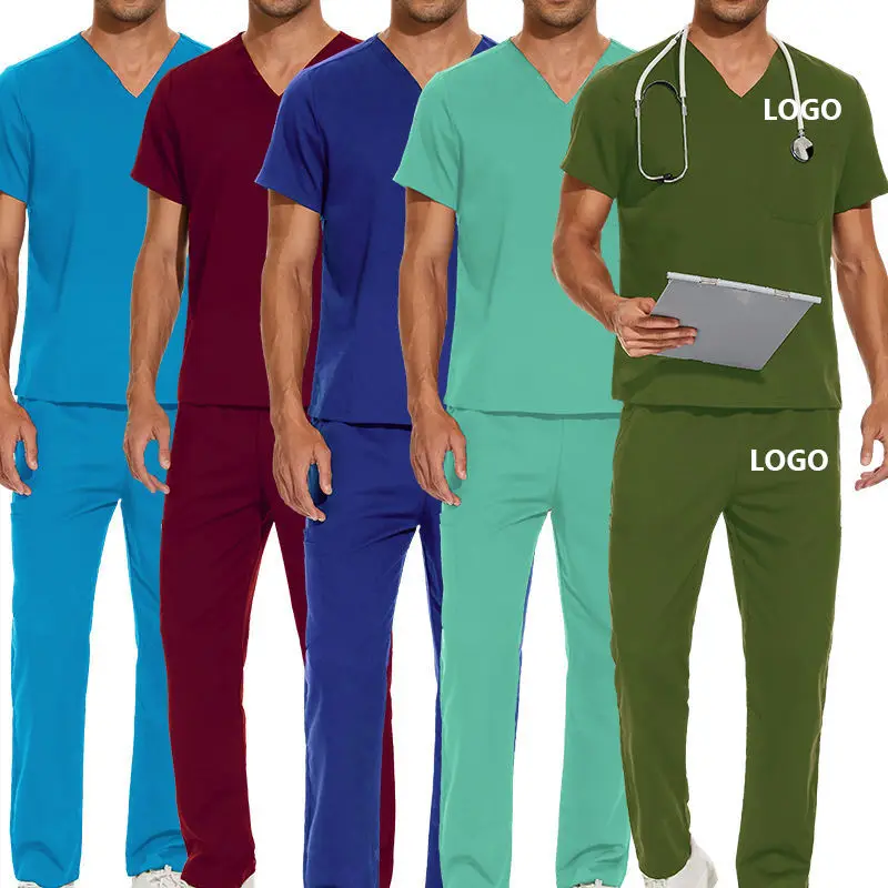 New Arrival V-neck Nursing Uniformes Medical Tops And Pants Doctor Uniform Women Men Embroidery Scrub Hospital Uniform Sets