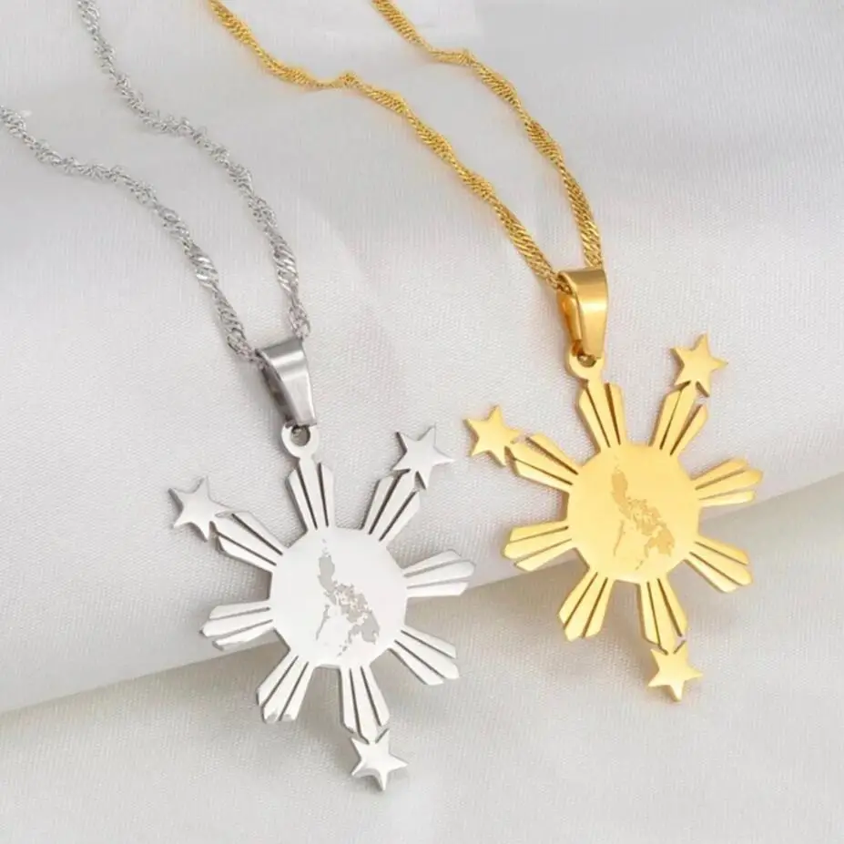 Inspire Jewelry Philippines Golden Sun Pendant With Country Map Republic of the Necklace 18K Gold Plated