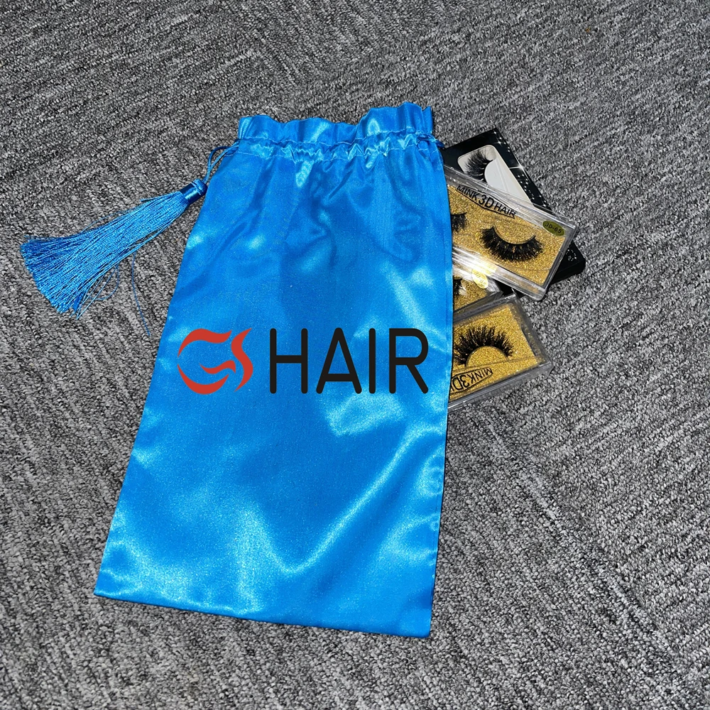 Low MOQ wig packaging silk bonnet satin with packaging bags free design for hair purchase satin drawstring logo bag for bundles