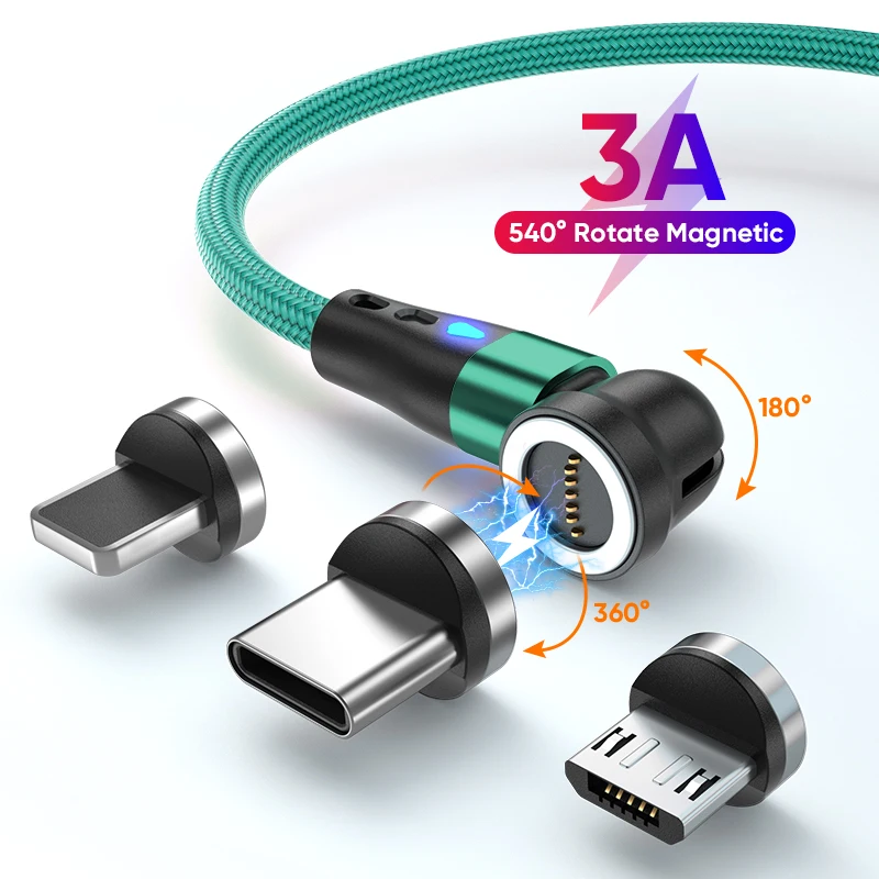 Новый 7pin модель 540 вращающийся магнитный USB-кабель 3 в 1 3A Быстрая зарядка кабель для передачи данных гибочные зарядные кабели всех