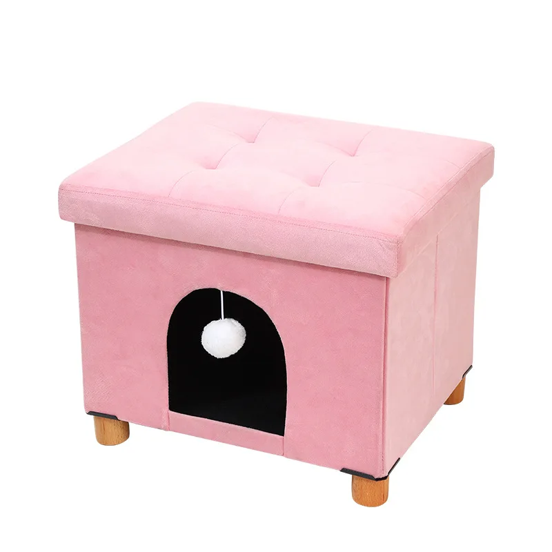 Pet House Ottoman Cube Cat or Dog Furniture Bed Footstool Folding Ottoman with Space for Animals