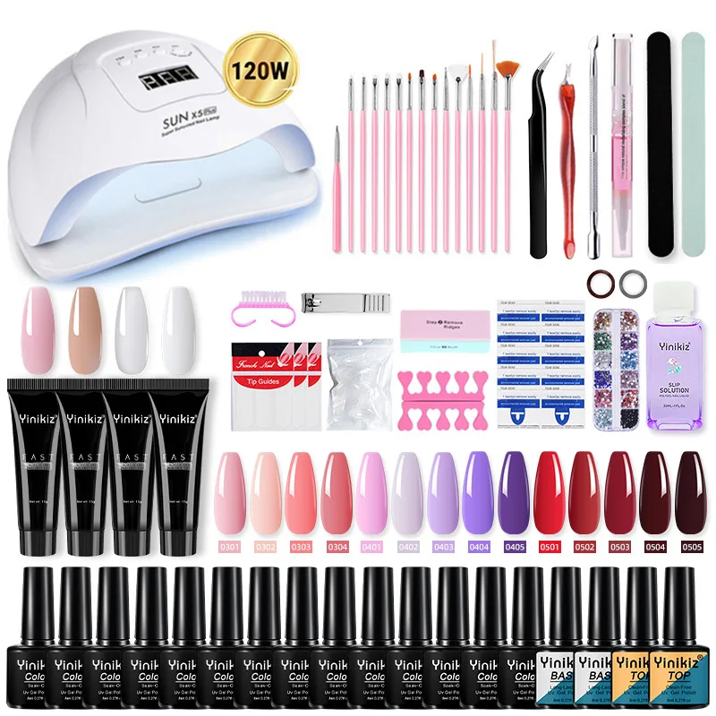 Hot Sale Nails Set With Extension Gel Rhinestone Files Dead Skin Pusher Uv Led Lamp Gel Nail Polish Set Nail Art Tools Kits