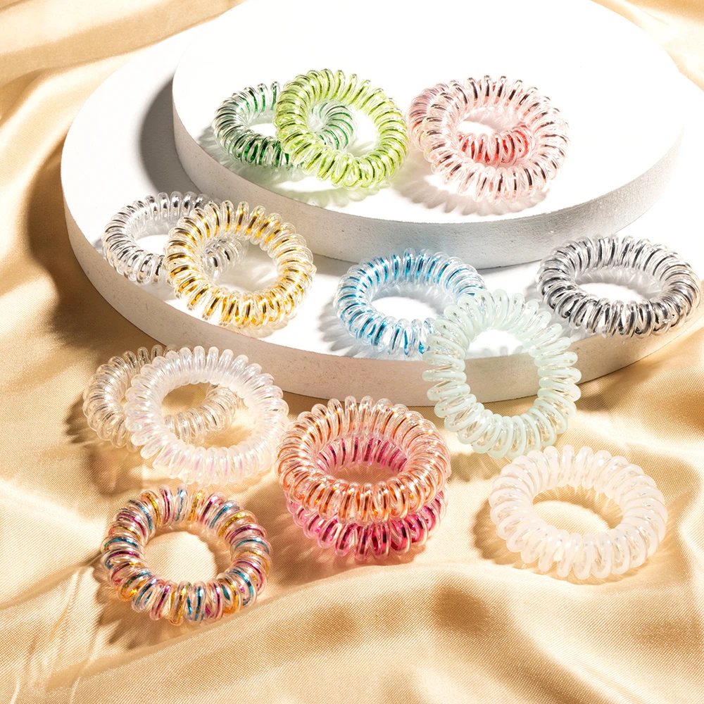 Wholesale Metallic Telephone Wire Hair Bobbles Traceless Spiral Hair Ties Strong Elastic Grip Coil Hair Accessories