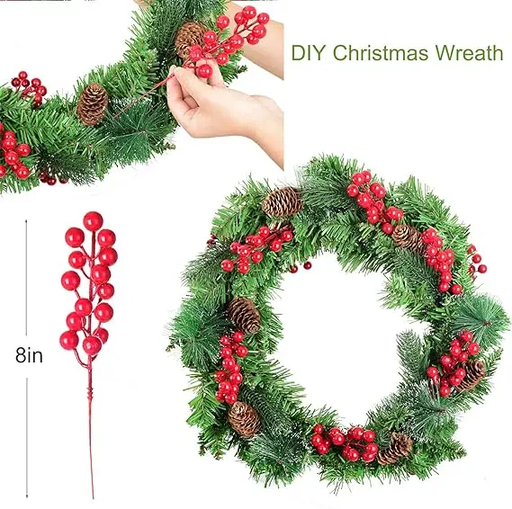 GM Artificial Red Berry Stems for Christmas Tree Decorations  Red Berry Branches DIY Xmas Wreath  Home Decor