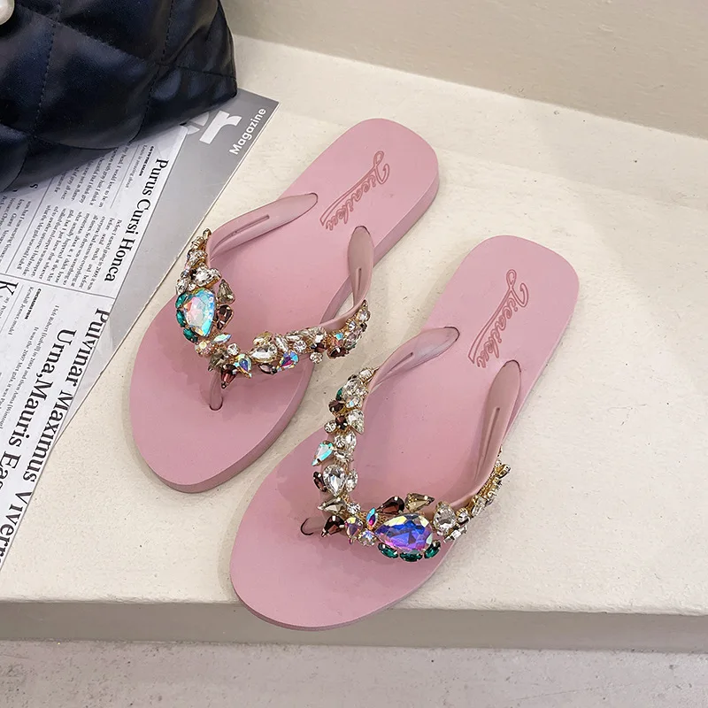 Anti-slip TPR outsole woman summer eva flip sandals luxury jewel flip flops