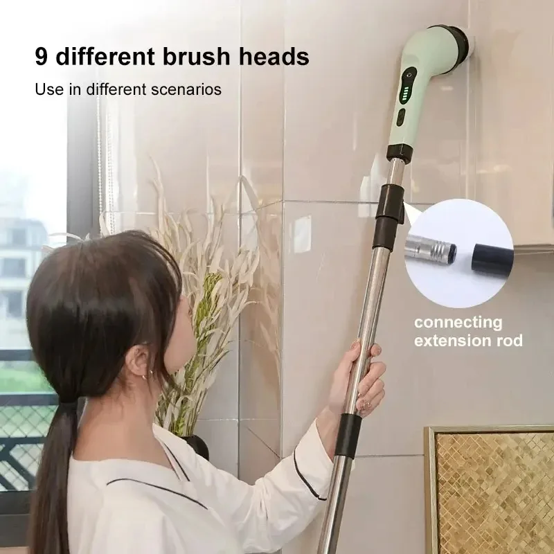 Electric Spin Scrubber Turbo Scrub Cleaning Brush Chargeable Cordless Power Scrubber with Extension Handle Adaptive Brush