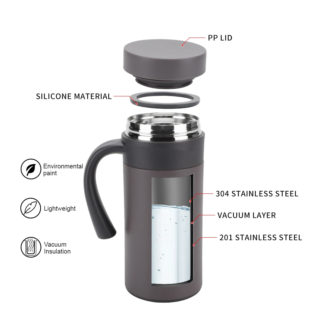 Customizable Logo 15oz Coffee Tumbler with Handle Double Wall Vacuum Metal Cup Promotion Custom Stainless Steel Beer Mug