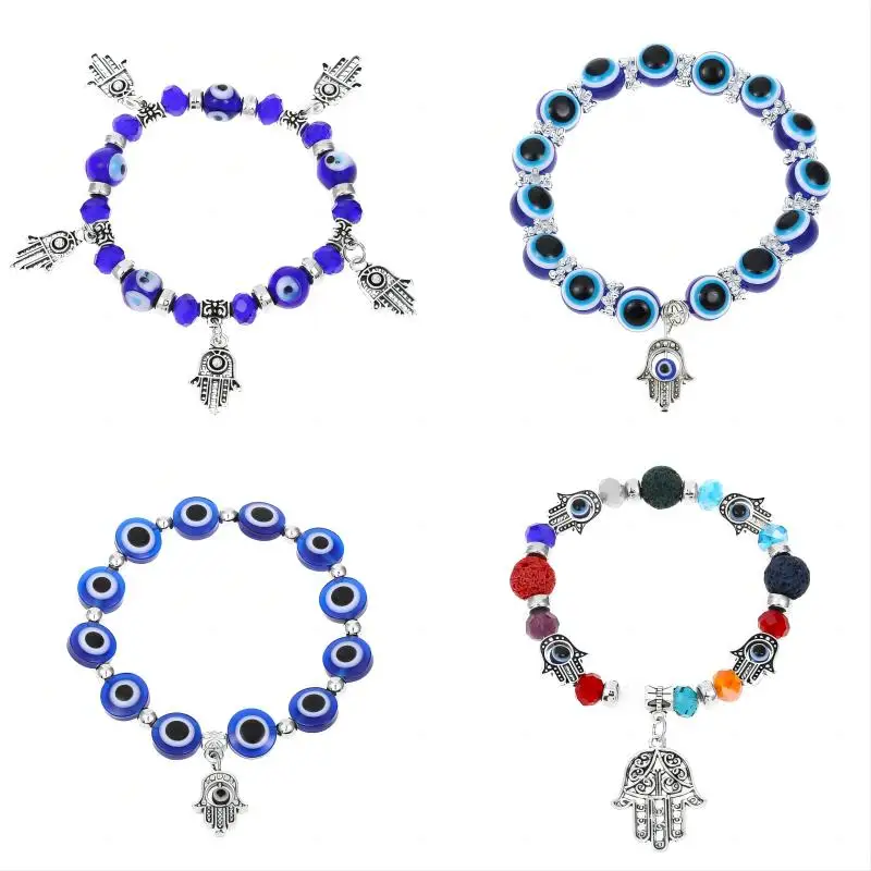 Fashion Blue Eye Evil Fatima Hand Bracelets Resin Beads Bracelet Vintage Jewelry Bracelet
