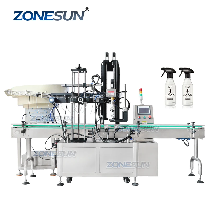 ZONESUN ZS-XG445 Automatic Screw Servo Trigger Spray Bottle Capping Machines With Cap Vibratory Feeder
