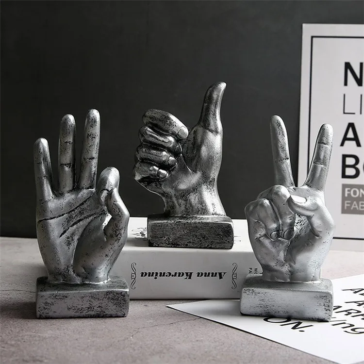 Wholesale Creative Resin Gold Nod Victory Gesture Finger Sculpture Indoor Crafts Statue Ornaments For Home Tabletop Decorations