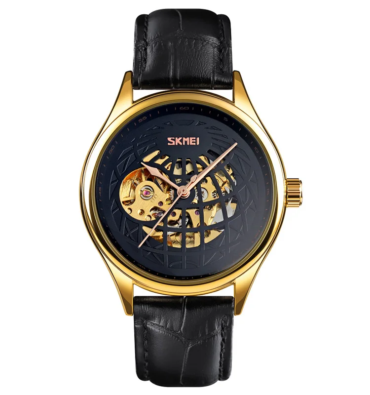 Высококачественные автоматические наручные часы SKMEI 9209, деловые мужские часы-скелетоны с кожаным ремешком