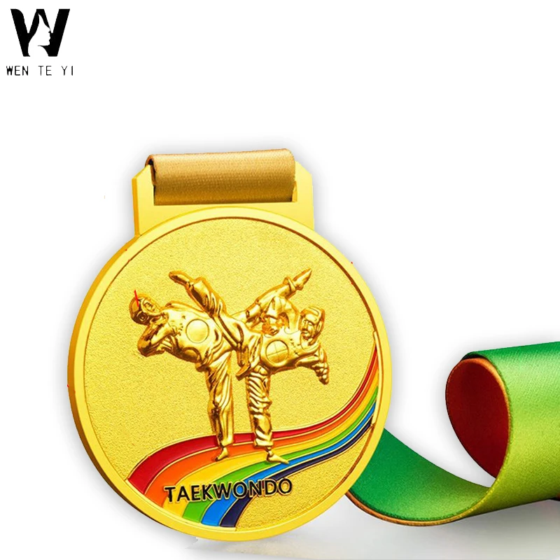 Factory Cheap Price ODM Bespoke Sublimation Blank Glowing Metal Judo gold medal Souvenir  Sports Miraculous Medal With Ribbon