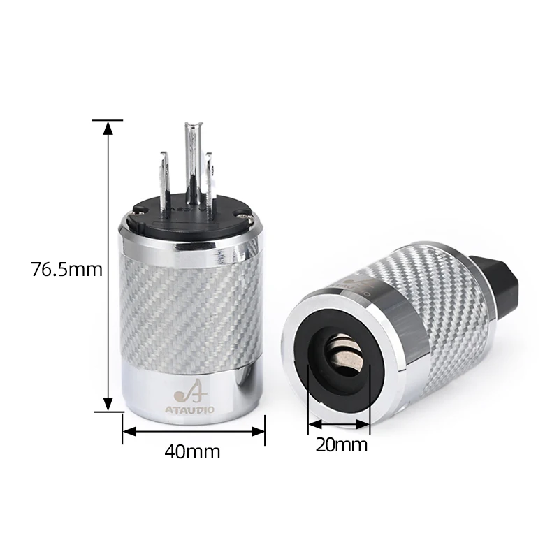 HIFI DIY Power Connector ATAUDIO Carbon Fiber Rhodium Plated Power Electrical Plug Male Female US EU Standard Grounding Adapter