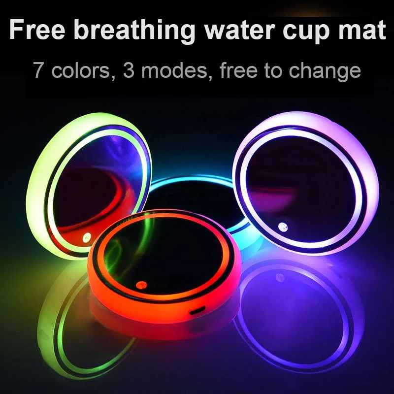 7 Colorful Changing Light Car Cup Holder LED Mat Coaster Pad Accessories customized logo