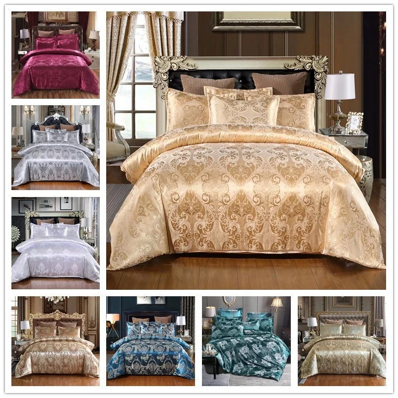 European style queen king size luxury duvet cover set bridal wedding satin jacquard bedding set luxury