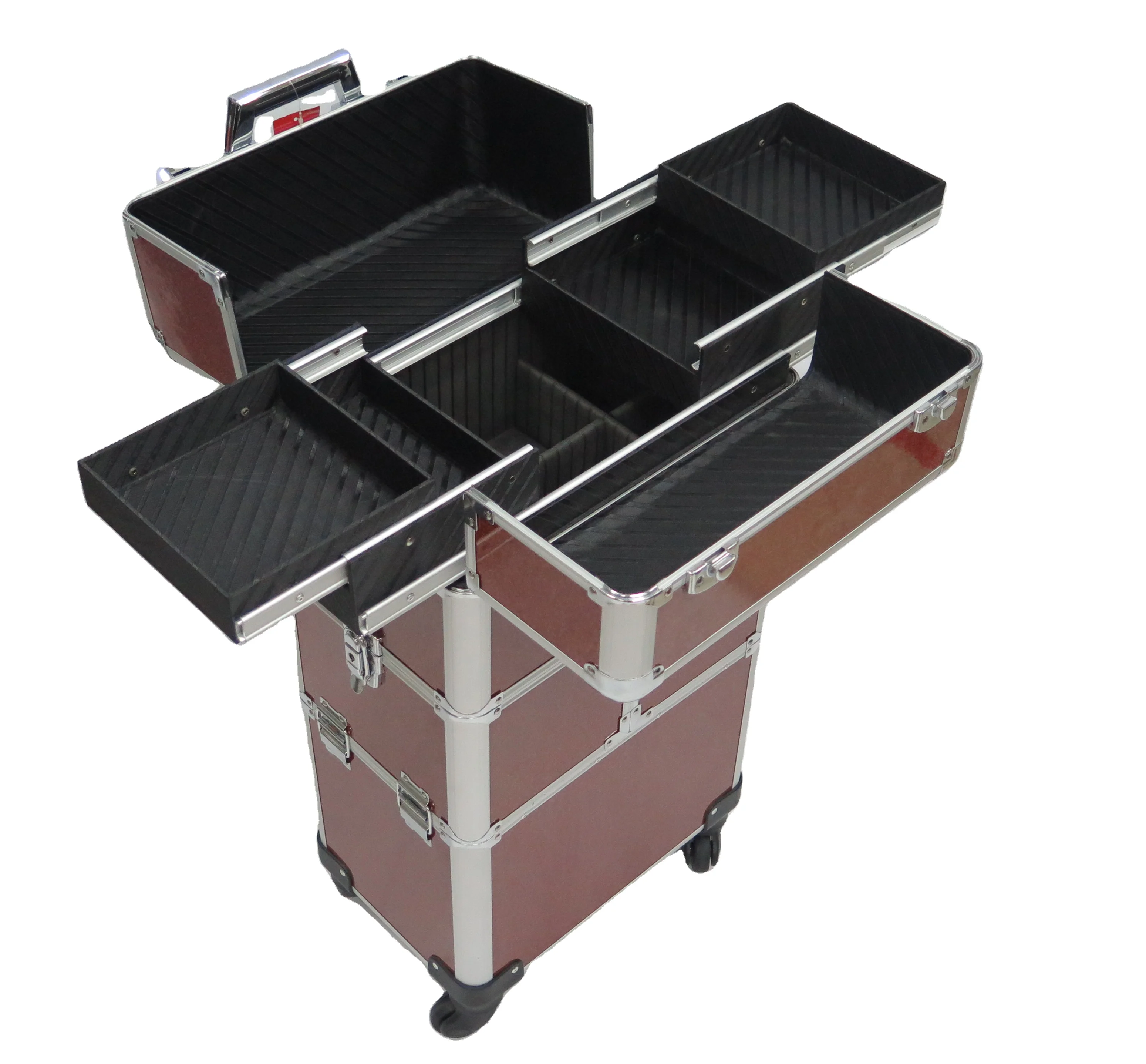 Professional Rolling Makeup Case Cosmetology Case With Wheels 2 Large Drawer Nail Trolley Case Traveling Cosmetic Box