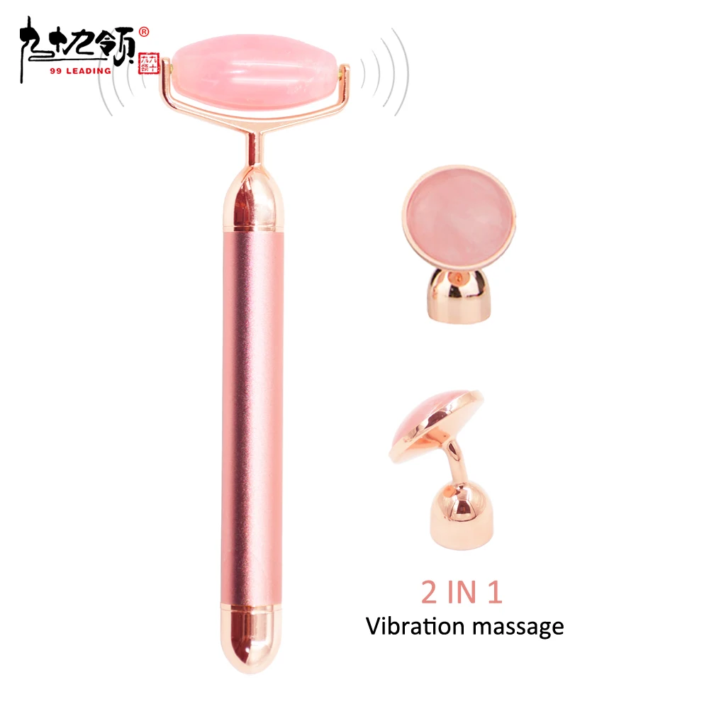 
2 in 1 Private Label Wholesale Quartz Vibrating Facial Electric Massager Massage For Face Gua Sha Set Jade Roller 