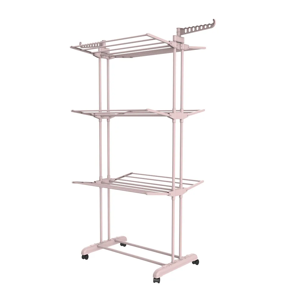 3 Tier Retractable Cloth Dryer Rack Airer Clothe Dryer Metal Clothes Laundry Tower Rack With Wheels Tendero De Ropa Plegable