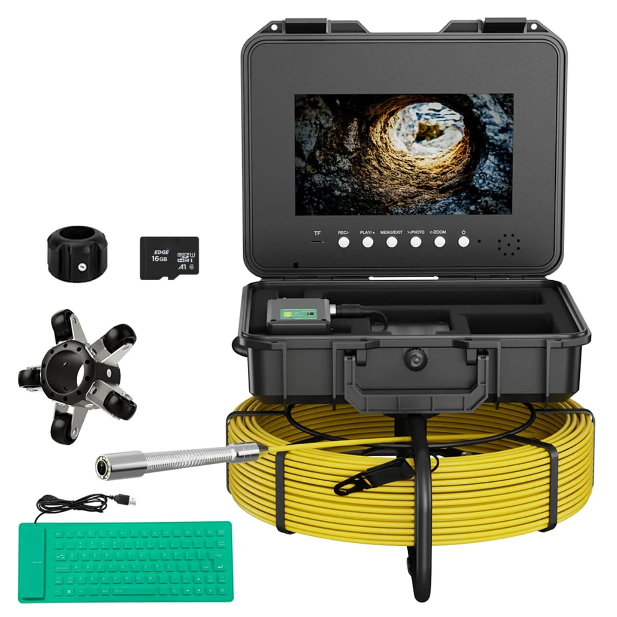 10 inch  Sewer Pipe Inspection Camera with Keyboard Meter Counter DVR  7mm Cable Auto Self-Leveling 512hz  Video Borescope