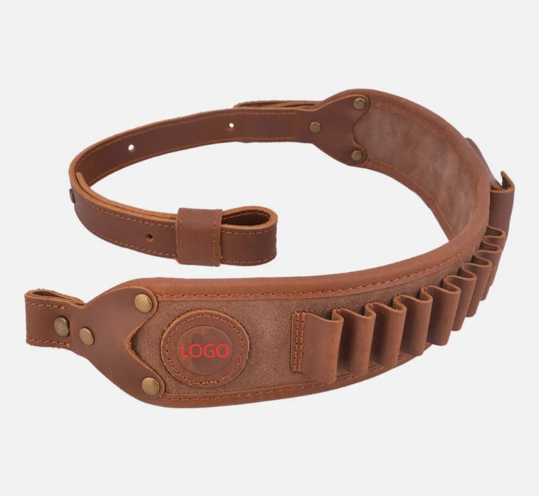 HiBO OEM Leather  and Suede Leather Gun Sling with Cartridge Holder in Brown Black