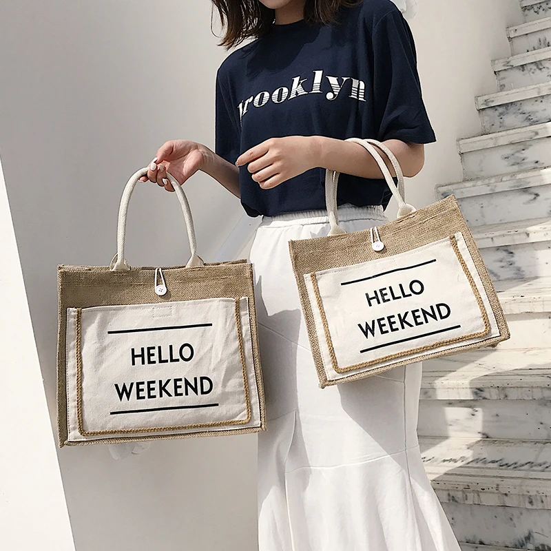 B168 Accept small qty natural and black burlap jute tote bag shopping with logo printed
