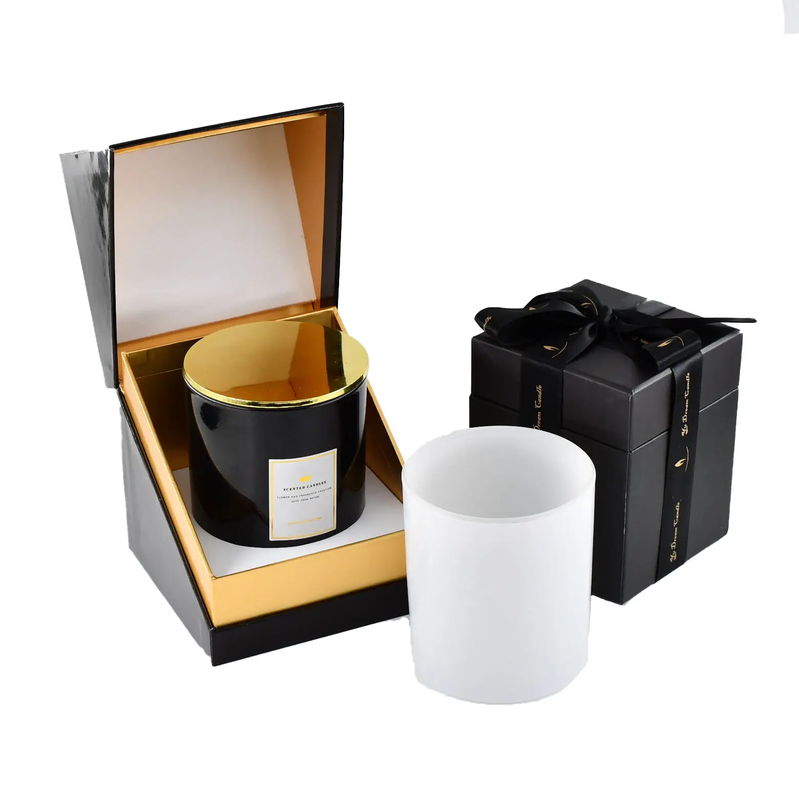 Wholesale Glossy Black White Glass Candle Jar 12oz Empty for Making