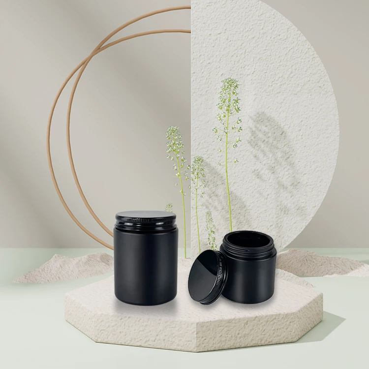 Empty Black Color Round Aromatherapy Bottle with Any Color Spray Home Smooth Glass Jar for Candles with Black Aluminum Lids
