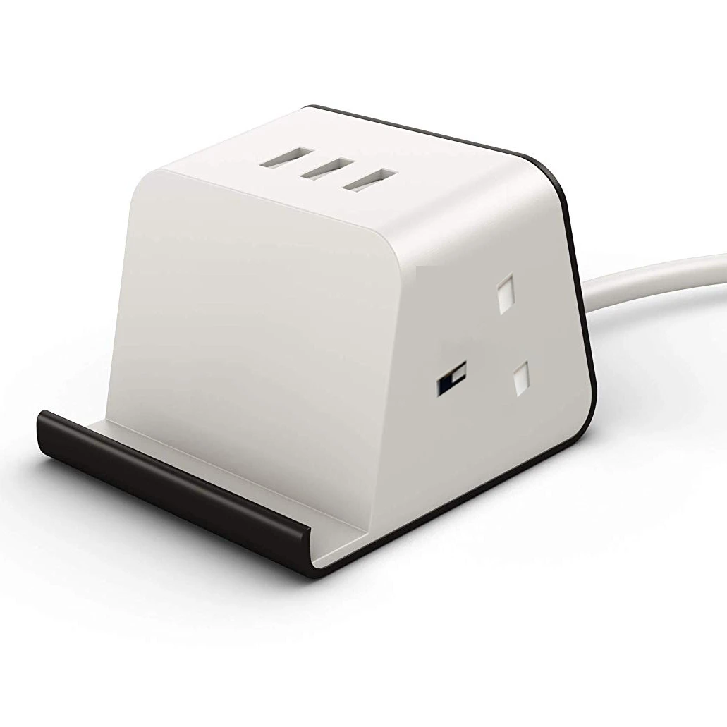 GCC Standard - 2 Way Surge Protector With 3 Usb Ports (5V/3.0A) Cube Extension Lead Uk Plugs Power Socket Board With 2.0M Cords