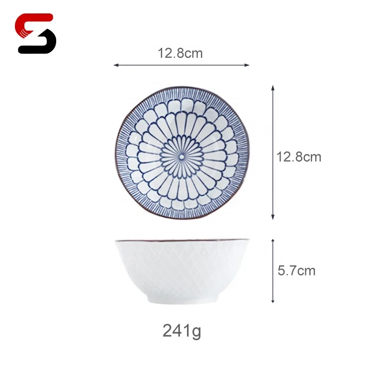 EGRAND White And Blue Decal Ceramic Bowl Stackable Soup Noodle Salad Bowls, Custom logo and Gift Box