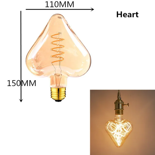 Wholesale Heart Shaped Retro Edison Bulb LED Filament Vintage Lamp Decorative Light