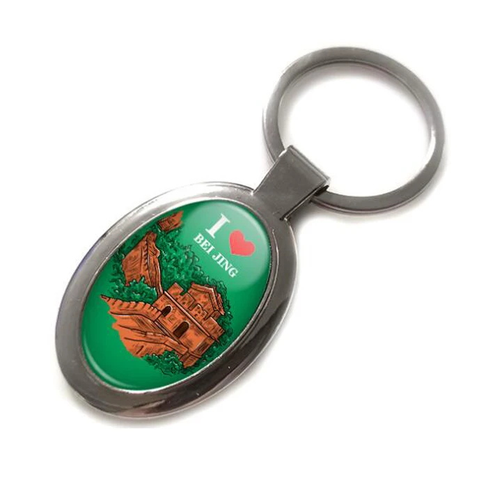 Kingtop Brand Hot Sales Wholesale Epoxy Logo Sticker Key Holder Silver Plated Oval Metal Keychain